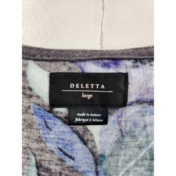 Anthropologie Deletta Womens Floral Top Large Gray Blue Twist Front BOHO - Picture 4 of 5